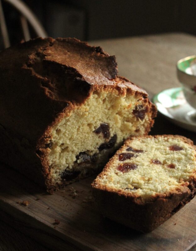 cherry almond and olive oil cake